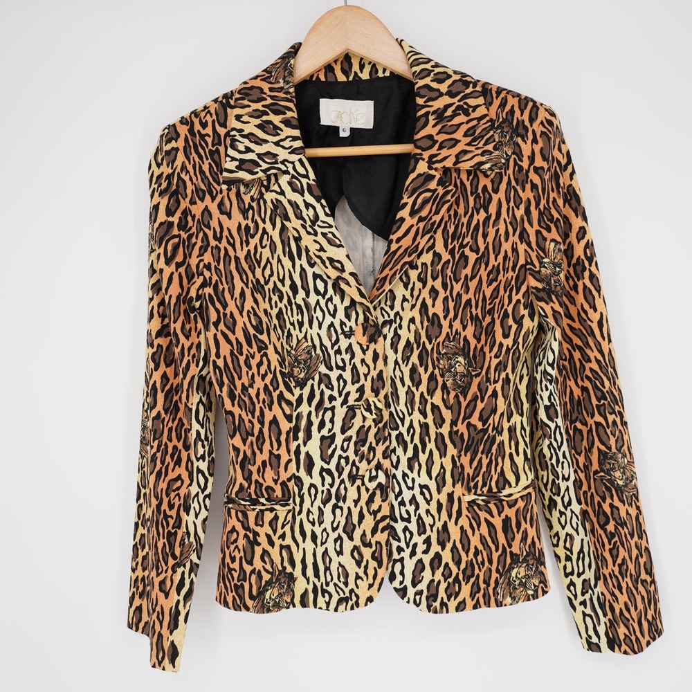 Cache CheetahPrint Blazer Womens 6 Animal Print Sateen Vintage Y2K Stretch